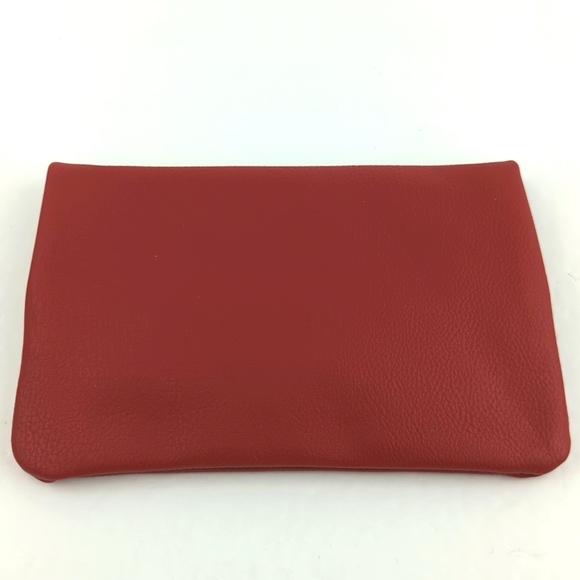 Laura Mercier Foldover Rustic Red Faux Pebble Leather Cosmetics Bag - Picture 3 of 4